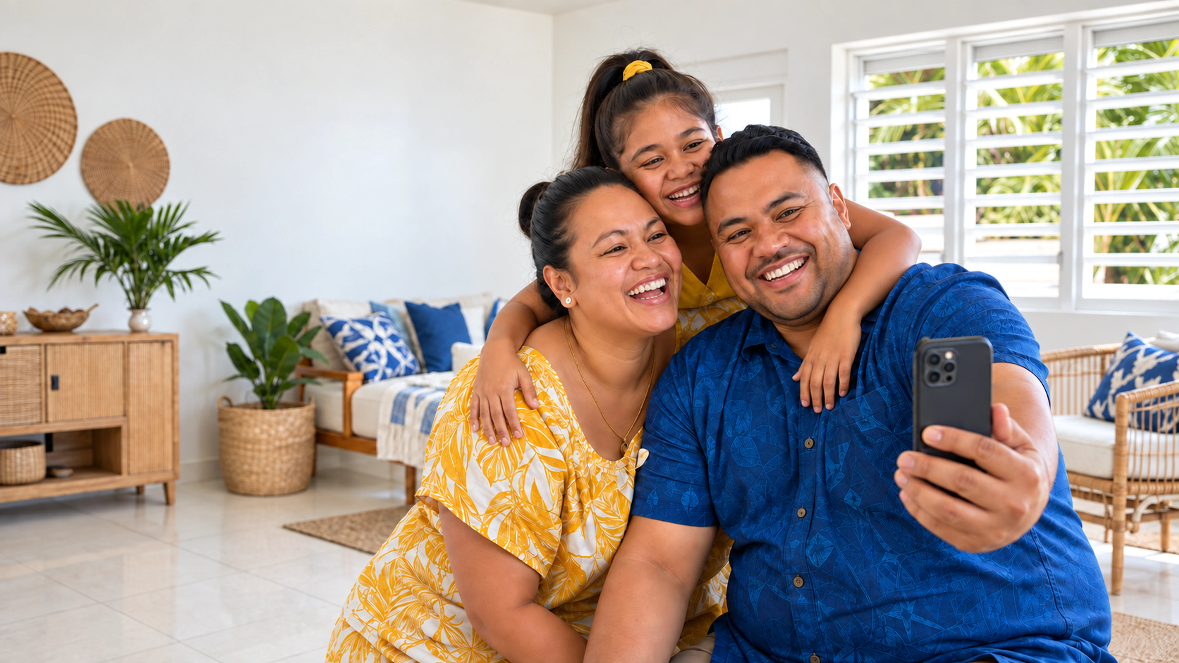 Marshallese family celebrating a loan approval together